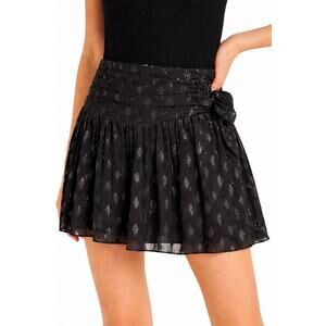Ramy Brook Black Smocked Waist Shiny Large Skirt
